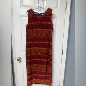 Sag Harbor Red and Gold Patterned Sleeveless Maxi Dress